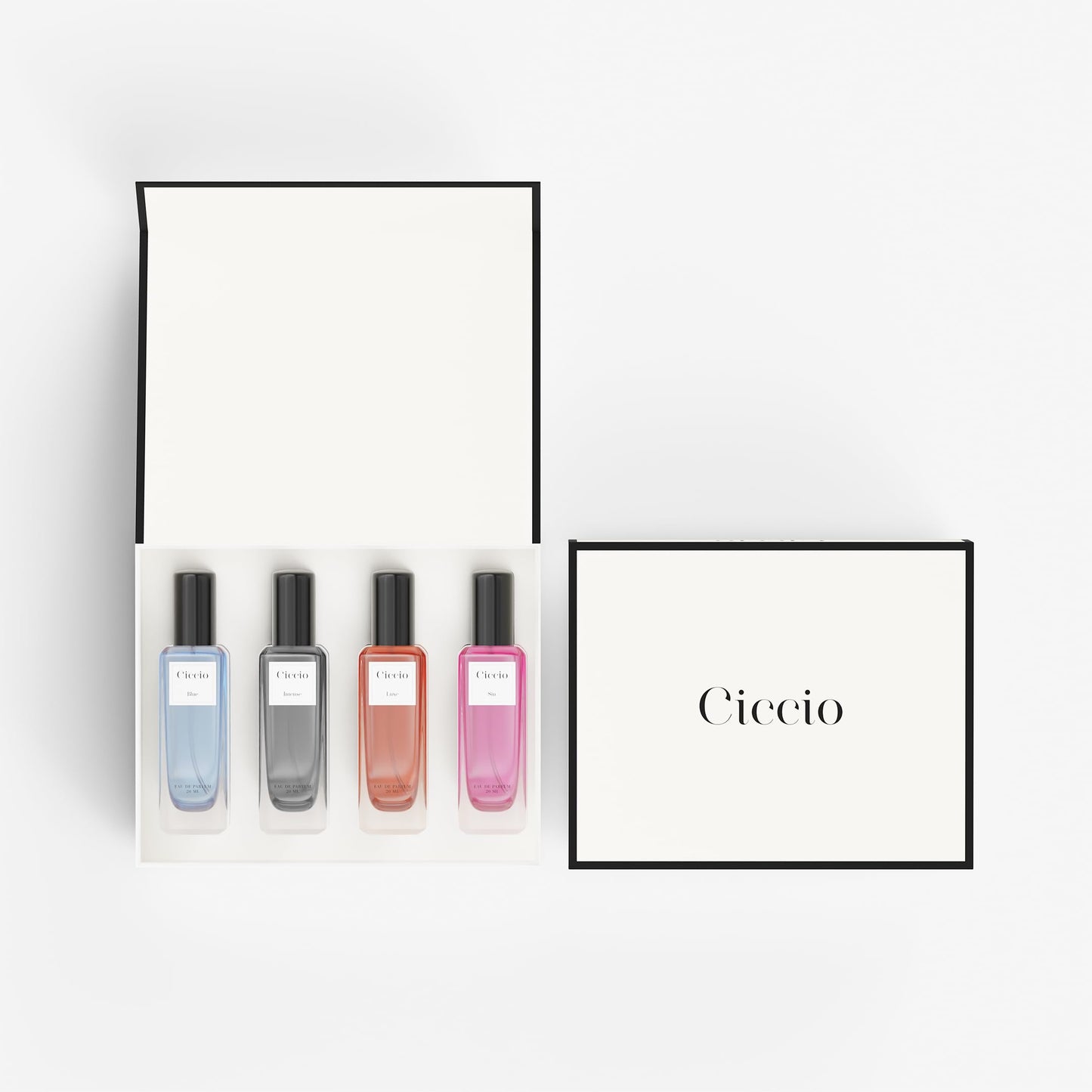 CICCIO Unisex Eau De Parfum Gift Set for Men & Women, 4 x 20ml Bottles Blue, Intense, Luxe & Sin, Premium Fragrance Set, Fresh Citrus, Floral & Woody Notes, Gift Set