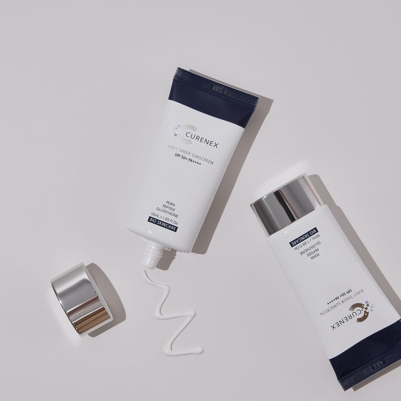 CURENEX Daily Sheer Sunscreen SPF50+ PA++++ provides comprehensive protection against UVA+UVB rays while revitalizing skin with PDRN and multi-peptide complex. (1.69 fl.oz.)
