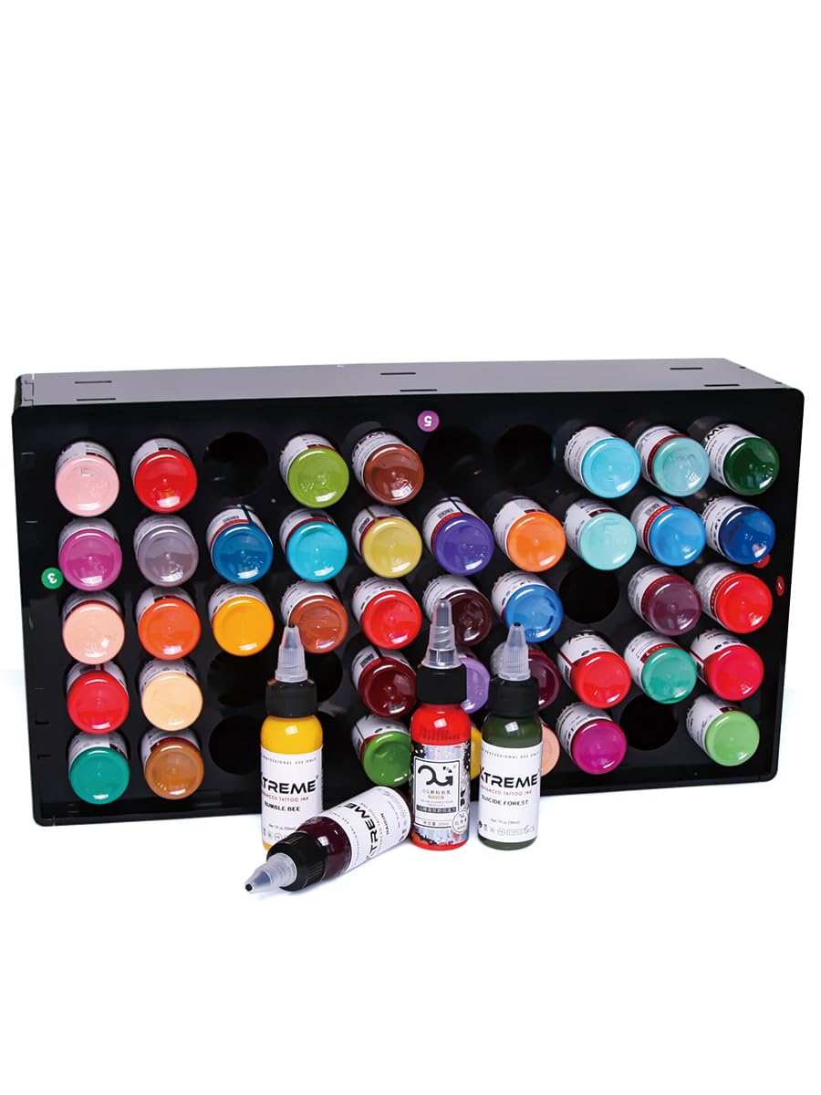 JZsmpmu Acrylic Tattoo Ink Holder Stand,50 Bottle Ink Assembly Display Rack,1oz Tattoo Ink, Tattoo Organizer For Ink, Tattoo And Nail Studio Storage, Wall-Mountable