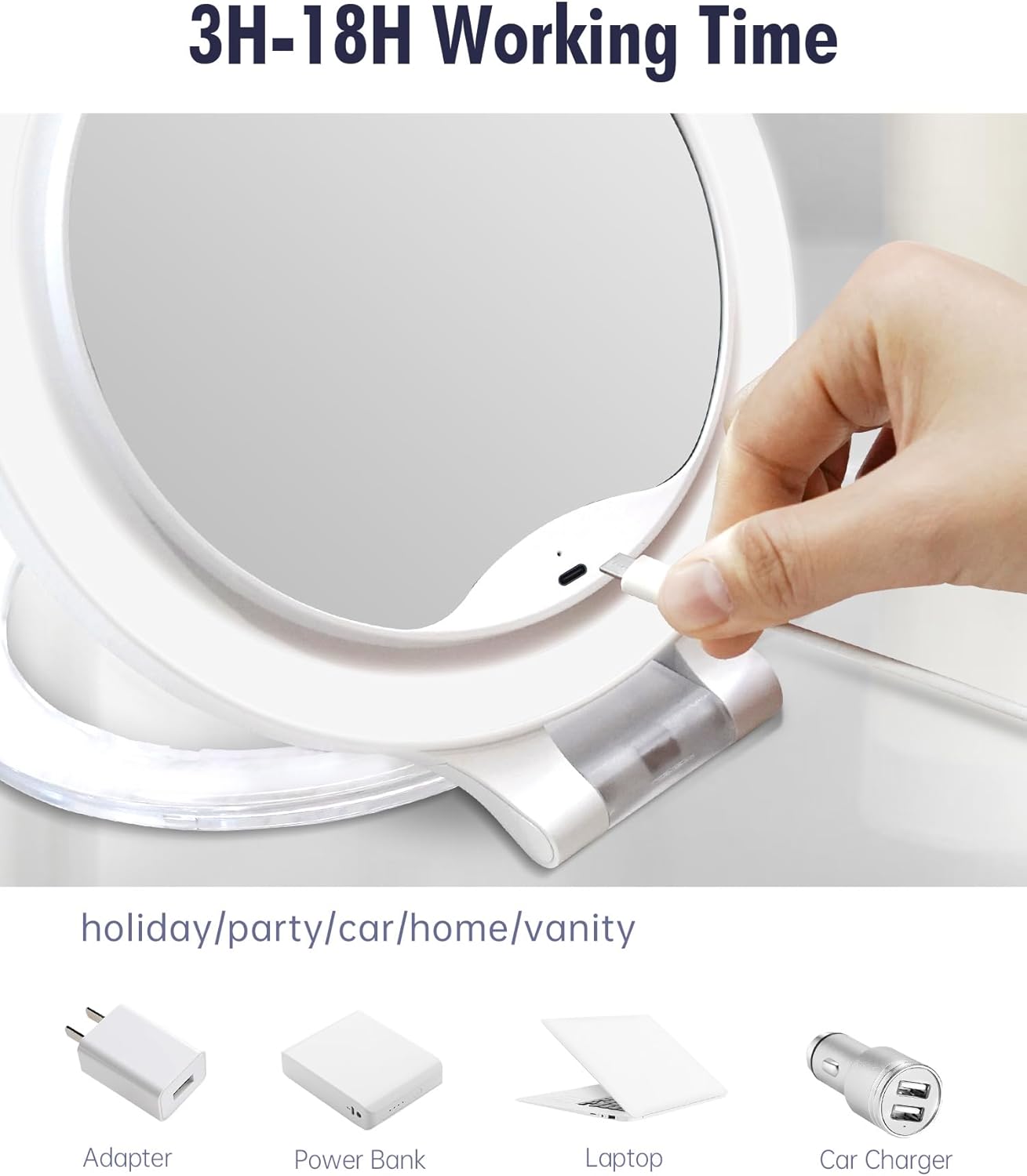 FASCINATE 30X 1X Double-Sided Magnifying Makeup Mirror - Rechargeable LED with 3 Color Lighting Modes | Adjustable Rotation