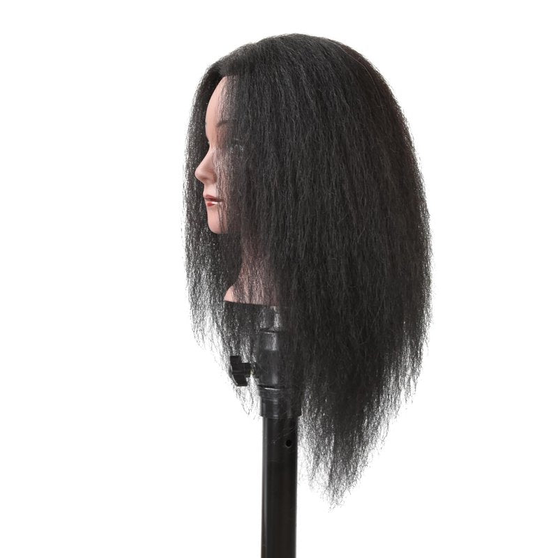Mannequin Head Hair Styling Training Head 14 inches Manikin Cosmetology Doll Head for Hairdresser Practice Braiding with Clamp Stand (Black)