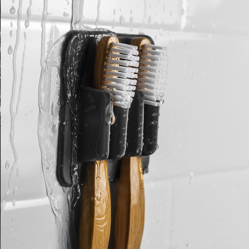 TOOLETRIES The 4-in-1 Tile Series - Secure Holders, Silicone Toiletry Organizer, Shower & Bathroom Accessory - Features Silicone-Grip Technology, Removable & Reusable - Charcoal