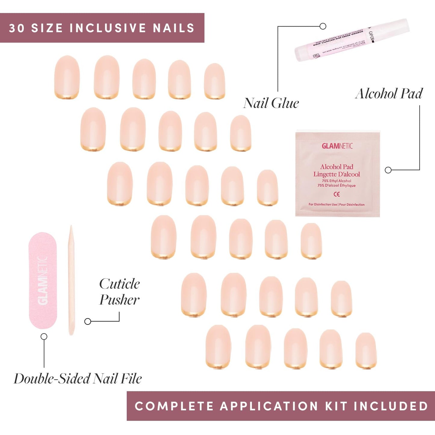 Glamnetic Press On Nails & Brush On Glue Bundle - Goal Digger | Glossy Short Round Reusable Nails with Super Strong Adhesive