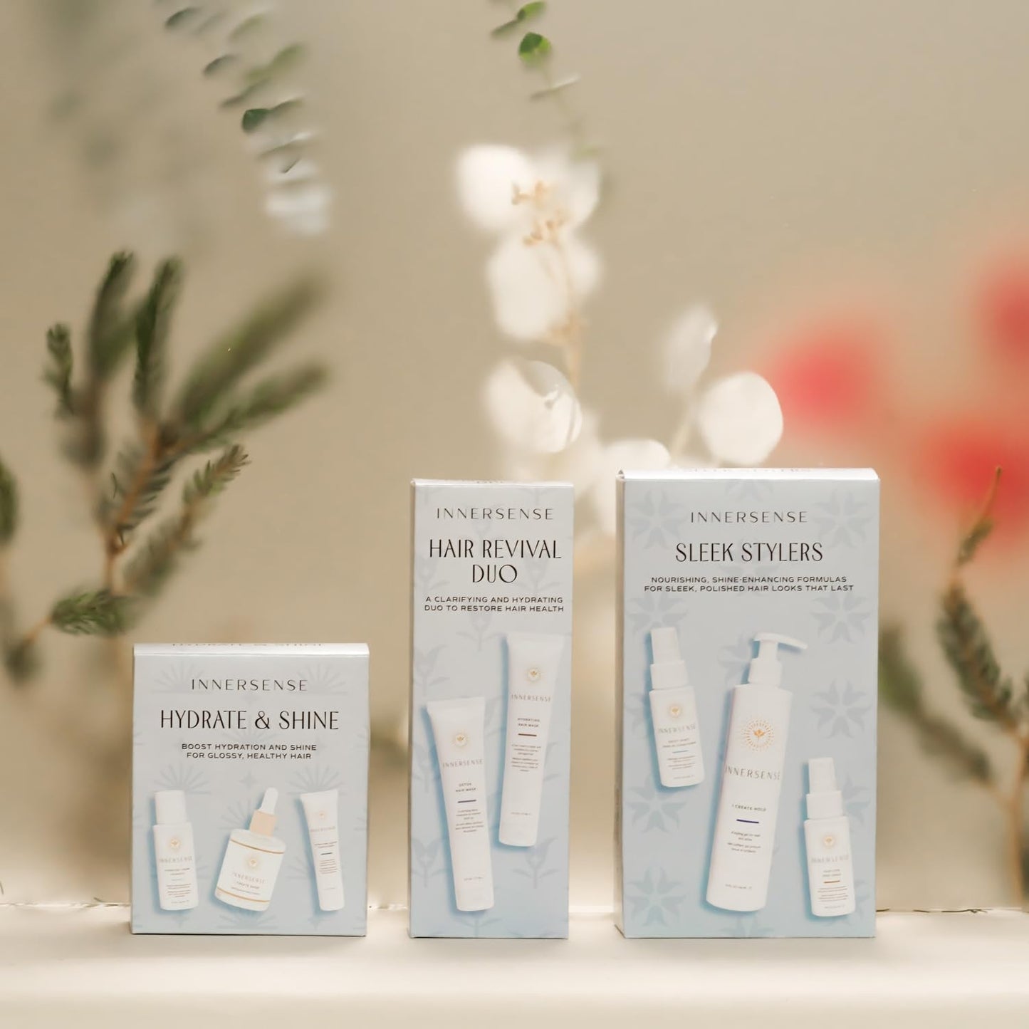 INNERSENSE Organic Beauty - Sleek Stylers Set | I Create Hold, Sweet Spirit Leave-In Conditioner, Hair Love Prep Spray | Non-Toxic, Cruelty-Free, Clean Haircare (3 piece set)