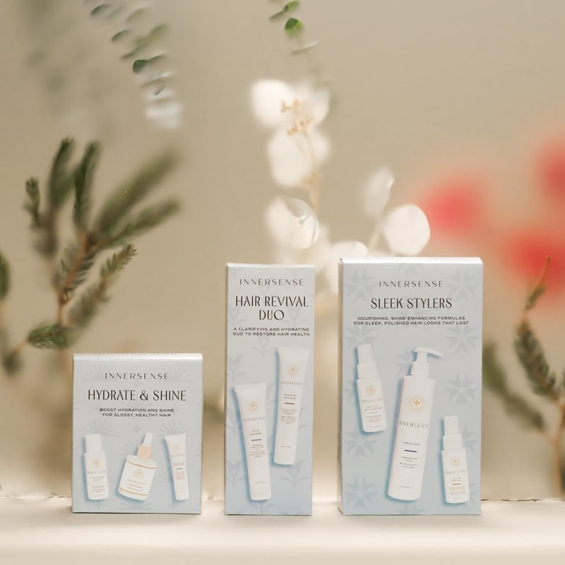 INNERSENSE Organic Beauty - Sleek Stylers Set | I Create Hold, Sweet Spirit Leave-In Conditioner, Hair Love Prep Spray | Non-Toxic, Cruelty-Free, Clean Haircare (3 piece set)