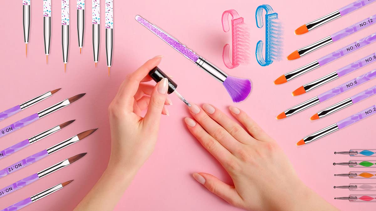 AROIC Acrylic Nail Brush Set - 28 Pcs Including UV Gel Art Brushes, 3D Extension Brush, Double Ended Dotting Pen for DIY With White Box, Colorful (Pack of 2)