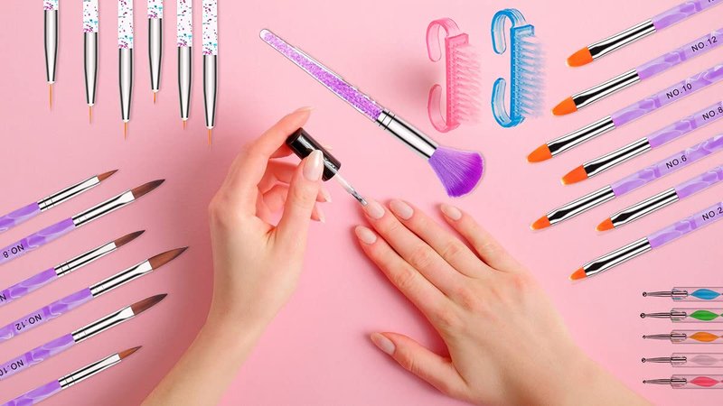 AROIC Acrylic Nail Brush Set - 28 Pcs Including UV Gel Art Brushes, 3D Extension Brush, Double Ended Dotting Pen for DIY With White Box, Colorful (Pack of 2)