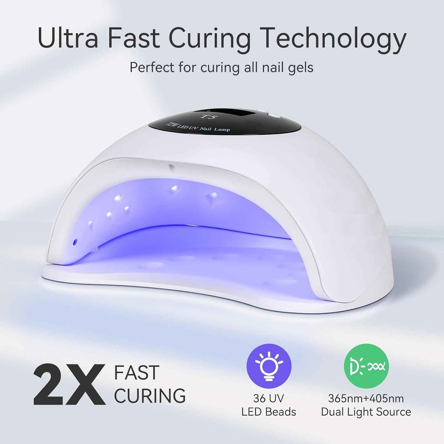 54W UV LED Nail Lamp - Quick-Dry Nail Polish Dryer with 4 Timer Settings for Gel Nails & DIY Nail Art