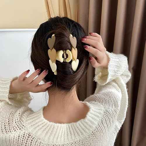 Valentine¡¯s Day Hair Claw Clips Brown Heart Hair Claw for Women Three Heart Hair Claw Clips for Thick Hair Khaki Hair Clips Hair Clips Big Resin Hair Clips Cute Clips Cute Hair Clips Accessories 1Pcs