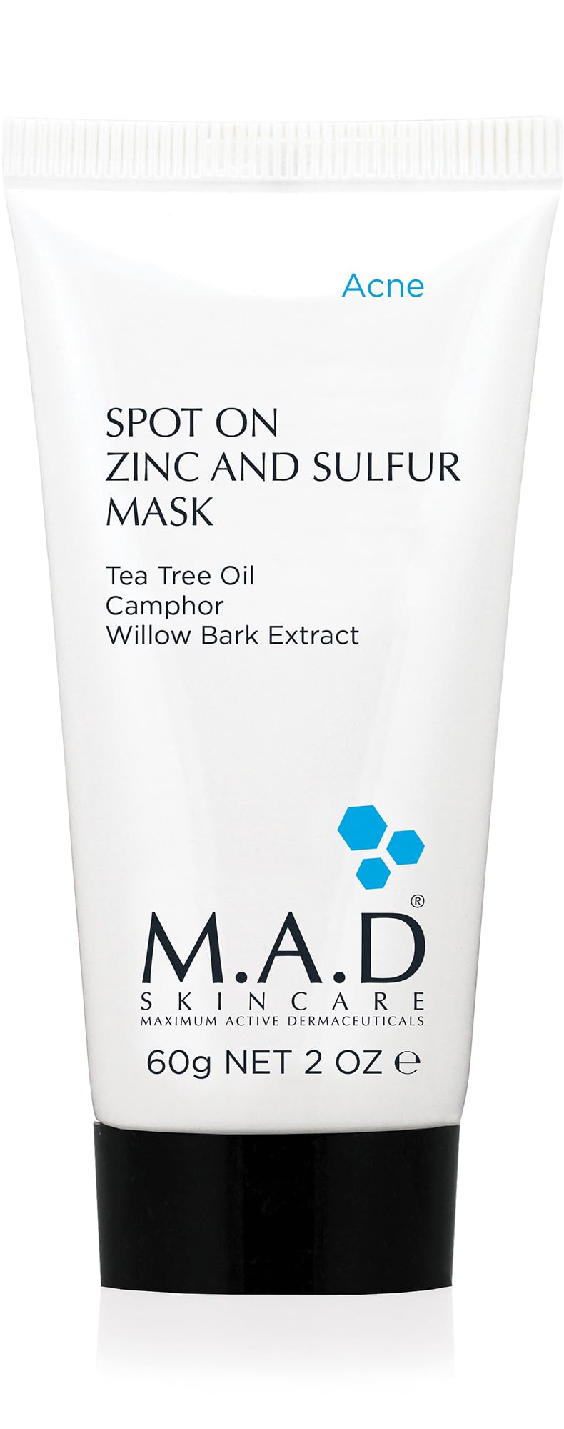 M.A.D Skincare Spot On Zinc and Sulfur Mask - Pore Refining Complex with Alp Sebum and Willow Bark for Targeted Oil Control 2.0 oz