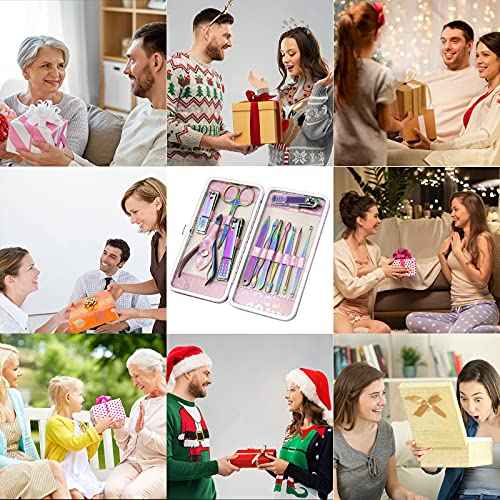 Manicure Set Nail Clippers Pedicure Kit - 12pcs Stainless Steel Nail Kit, Colorful Professional Nail Care Kit Nail Files & Scissors Tools for Hands Foot Facial - Pink