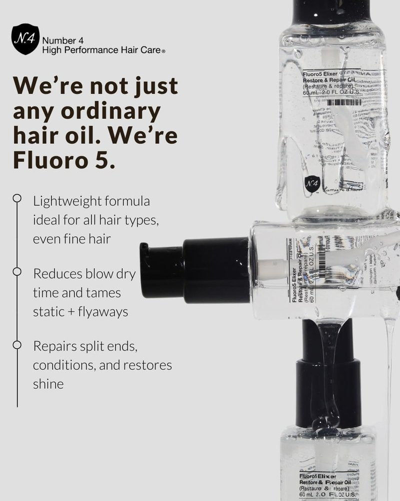 Number 4 Hair Oil - Fluoro5 Elixir Restore & Repair Anti-Frizz Serum for Damaged Hair | 2.0 oz