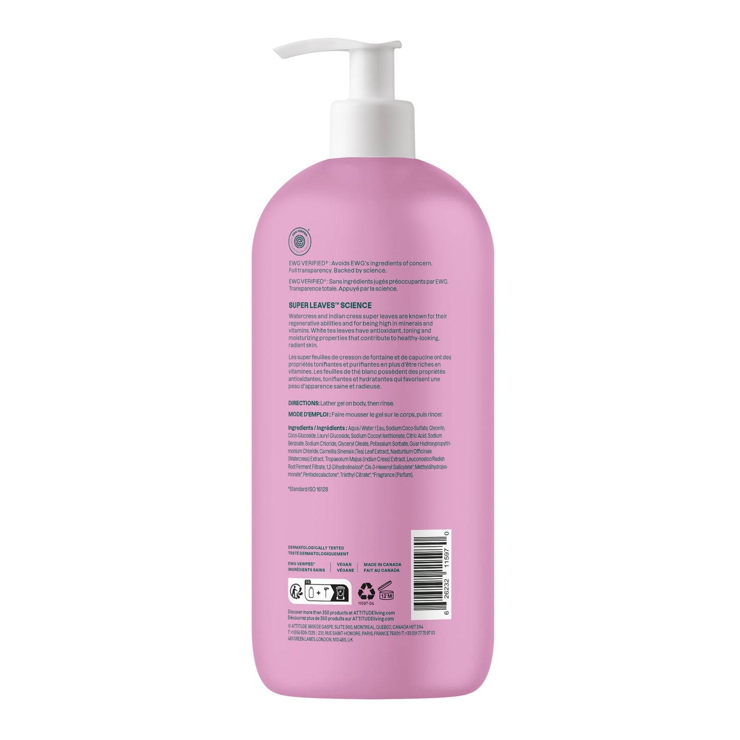 ATTITUDE Soothing Shower Gel, Dermatologically Tested, Plant and Mineral-Based, Vegan Personal Care Products, White Tea Leaves, 32 Fl Oz