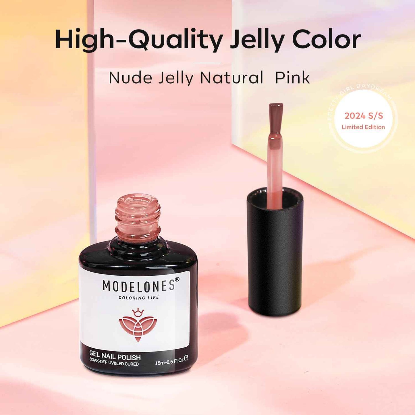 Sheer Pink Gel Nail Polish 15ML & 48W UV Nail Lamp Set with Gloves