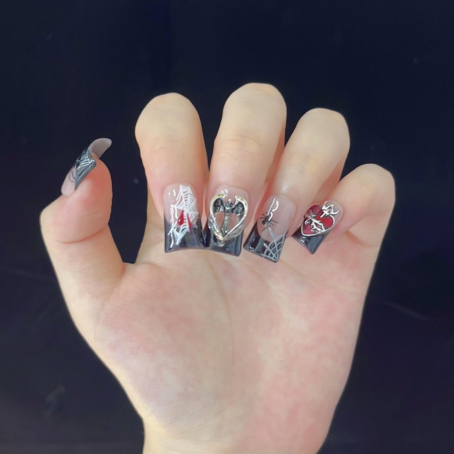 Christmas Press-On Nails - Short Square Gel Full Cover with Reindeer & Santa Designs