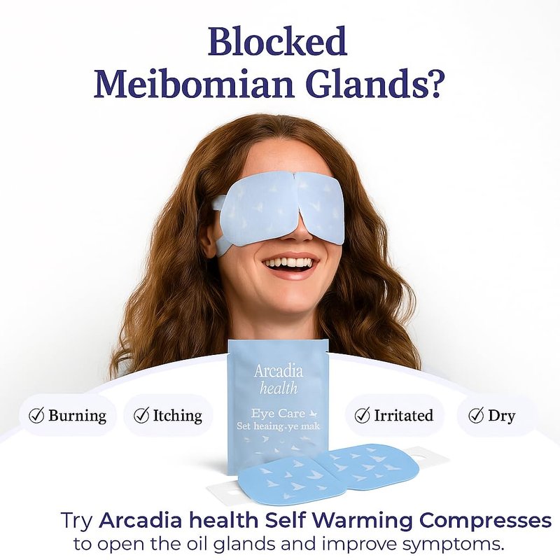 Arcadia Health Self-Heating Mask – 30 Single-Use Warm Compresses for Dryness, Puffiness & Migraine Relief – Soothing Steam Mask for Relaxation, Sleep Support & Under-Eye Care