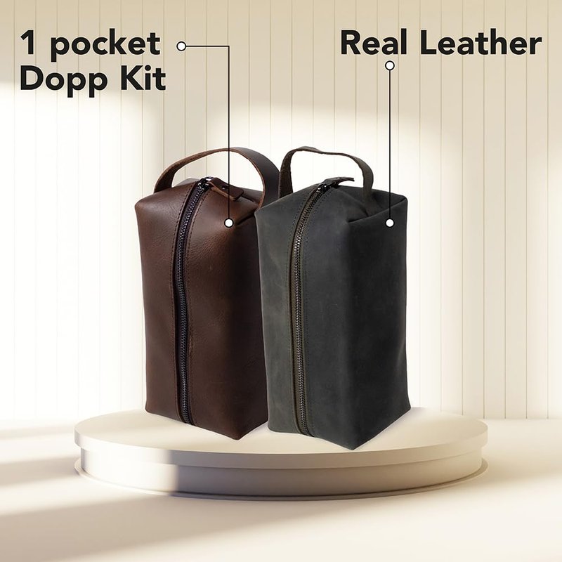KAAL Crazy Horse Genuine Leather Toiletry Organizer Dopp Kit Shaving Bag for Accessories (Sax Blue, Large)