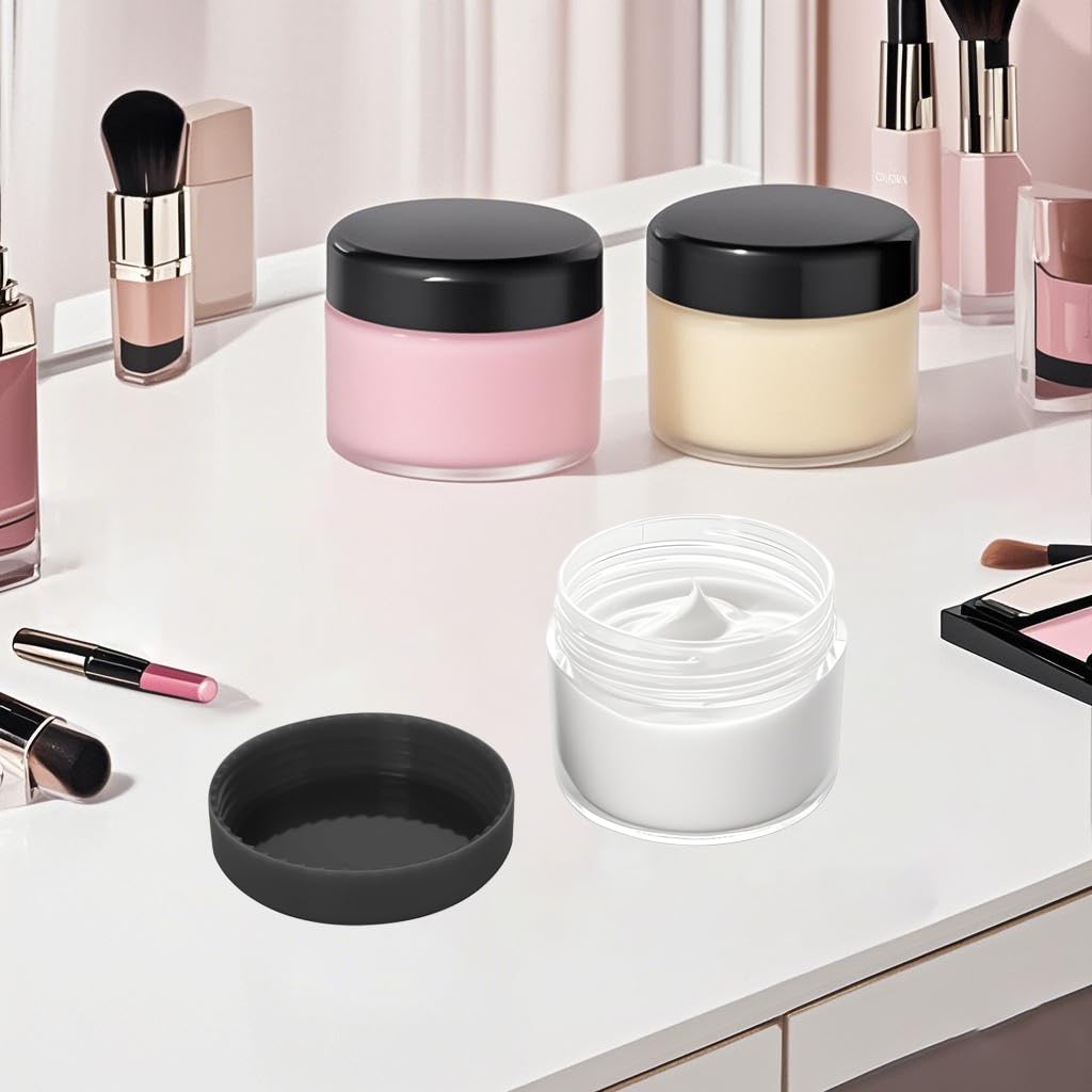 HOIGON 96 PCS 20g 20ml Clear Plastic Sample Containers, Leak-Proof Round Plastic Cosmetic Containers with Black Screw Lids for Creams, Lotions, Makeup, Colored Acrylics