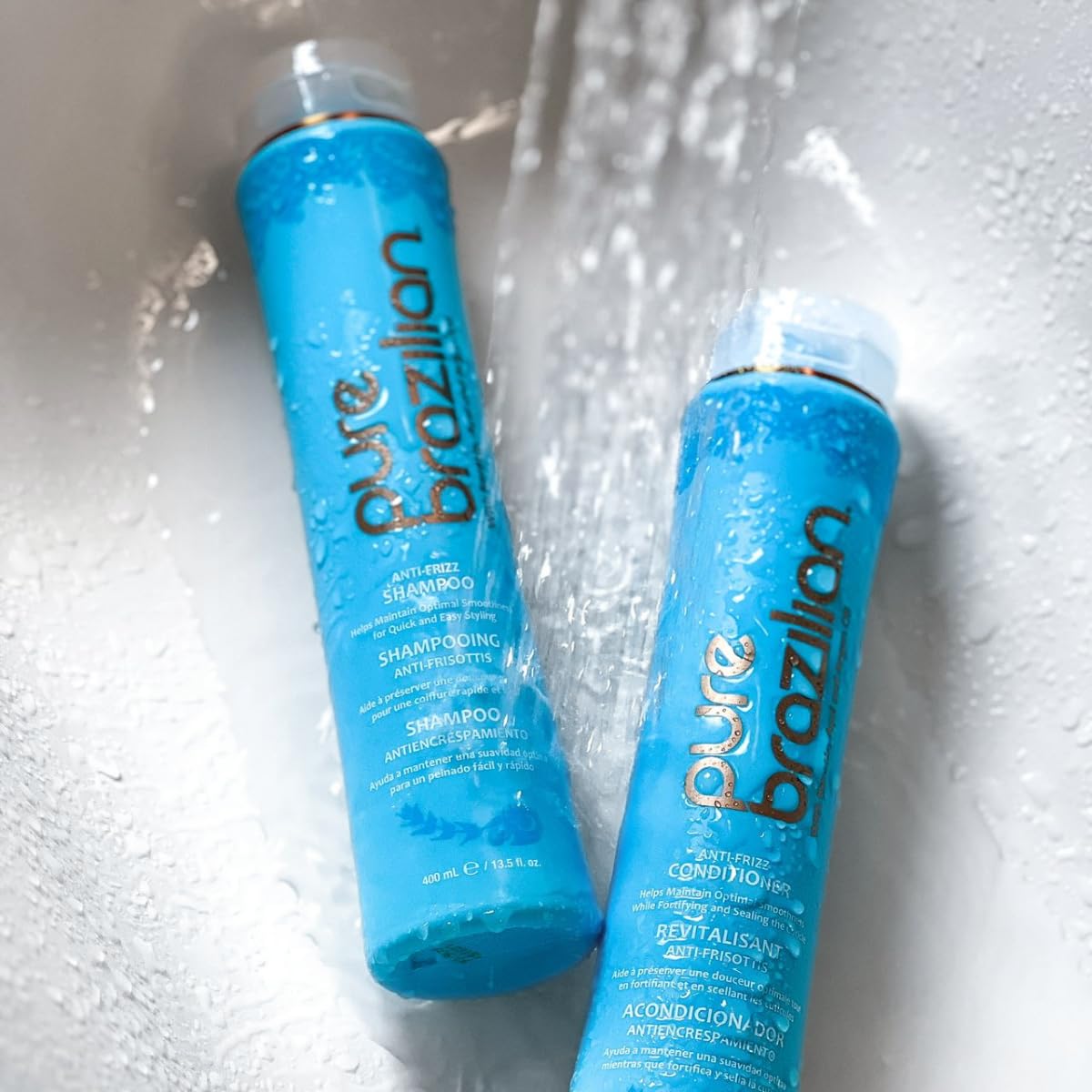 Pure Brazilian Anti-Frizz Shampoo & Conditioner Set - Salt-Free, Color Safe, Enriched with Keratin & Argan Oil | 13.5 Oz (400ml)