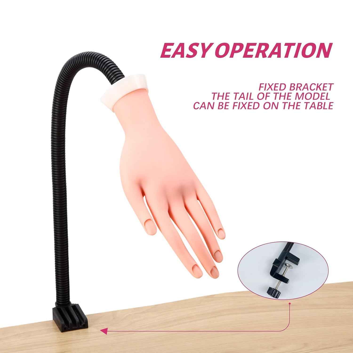 Acrylic Nail Practice Hand Kit with 100 Tips, Adhesive & Cat Eye Magnet - Bendable Manicure Trainer
