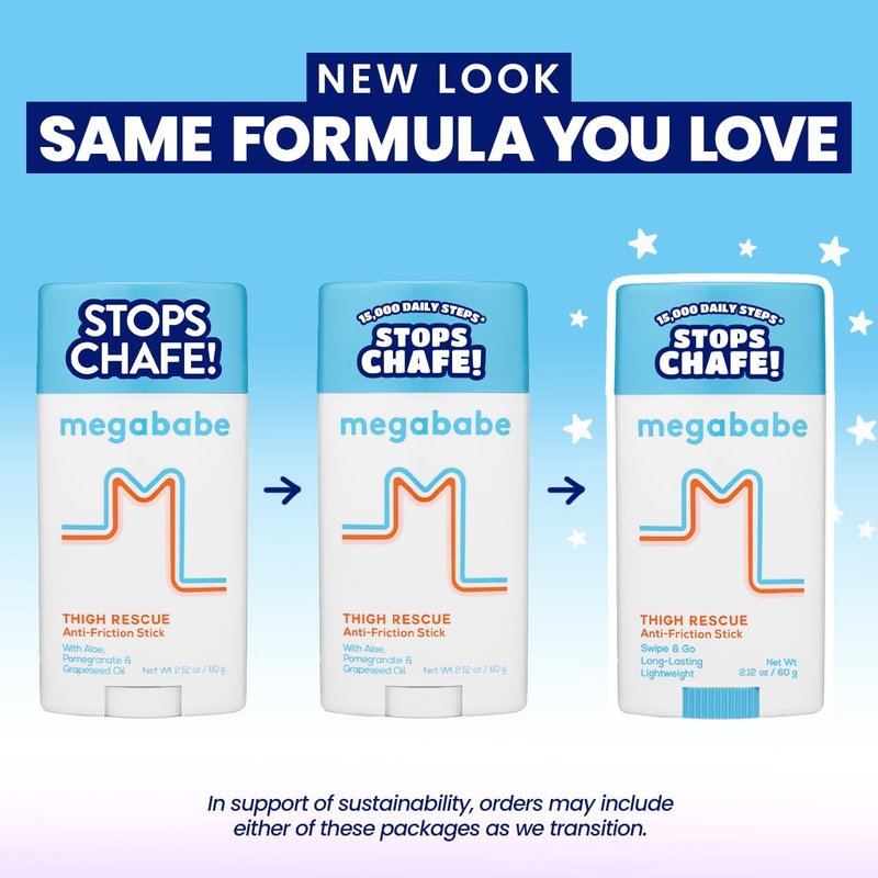 Megababe Thigh Rescue Anti-Chafe Stick - Prevent Skin Chafe & Irritation | Ideal for Thighs, Arms & Bra-Lines