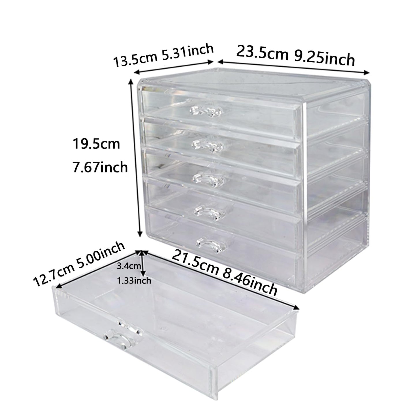 Guolich 5 Tier Nail Art Decoration Storage Box,Acrylic Make Up&Jewelry Organizer with Drawers, Cosmetic Storage for Dresser Countertop and Bathroom,Transparent Acrylic Nail Art Jewelry Accessories