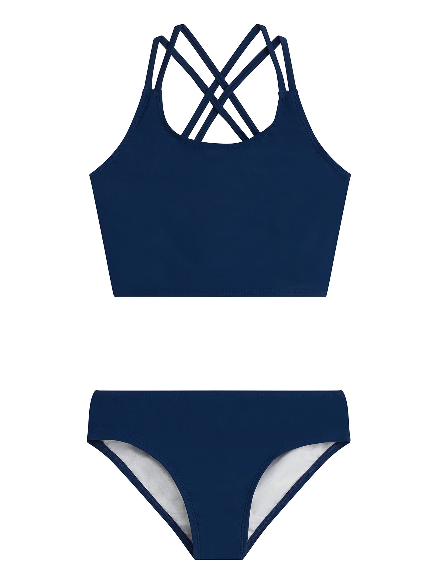Kanu Surf Girls Waverly UPF 50+ Beach Sport Criss-Cross Tankini Two Piece Swimsuit, Solid Navy, 8 US