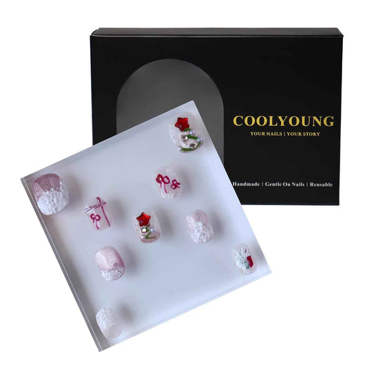French Tip Cat Eye Press On Nails - 'Lonely Warrior' Black Square Nail Tips Set with Gift Box & Storage Bag