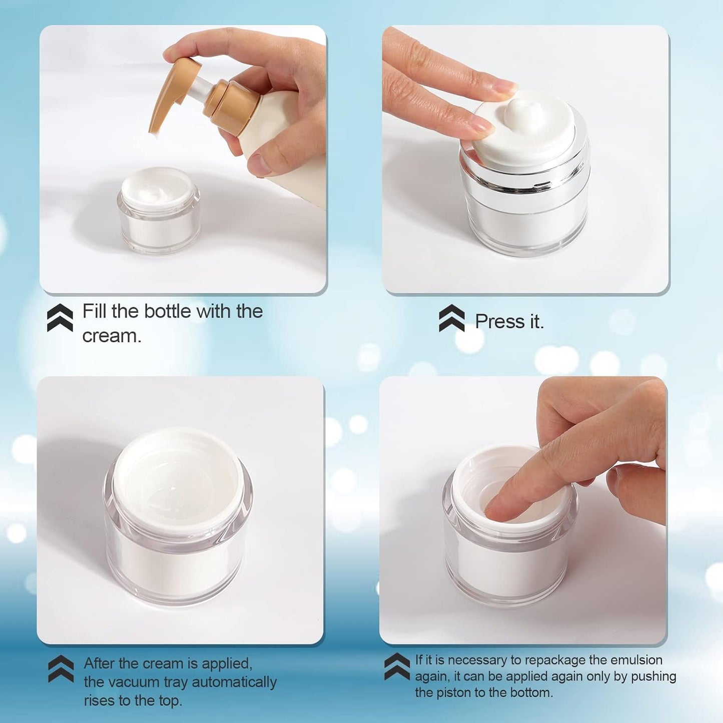 Airless Pump Jars - 3-Pack 3.5 Oz Lotion Dispenser Containers | Empty Cosmetic Bottles