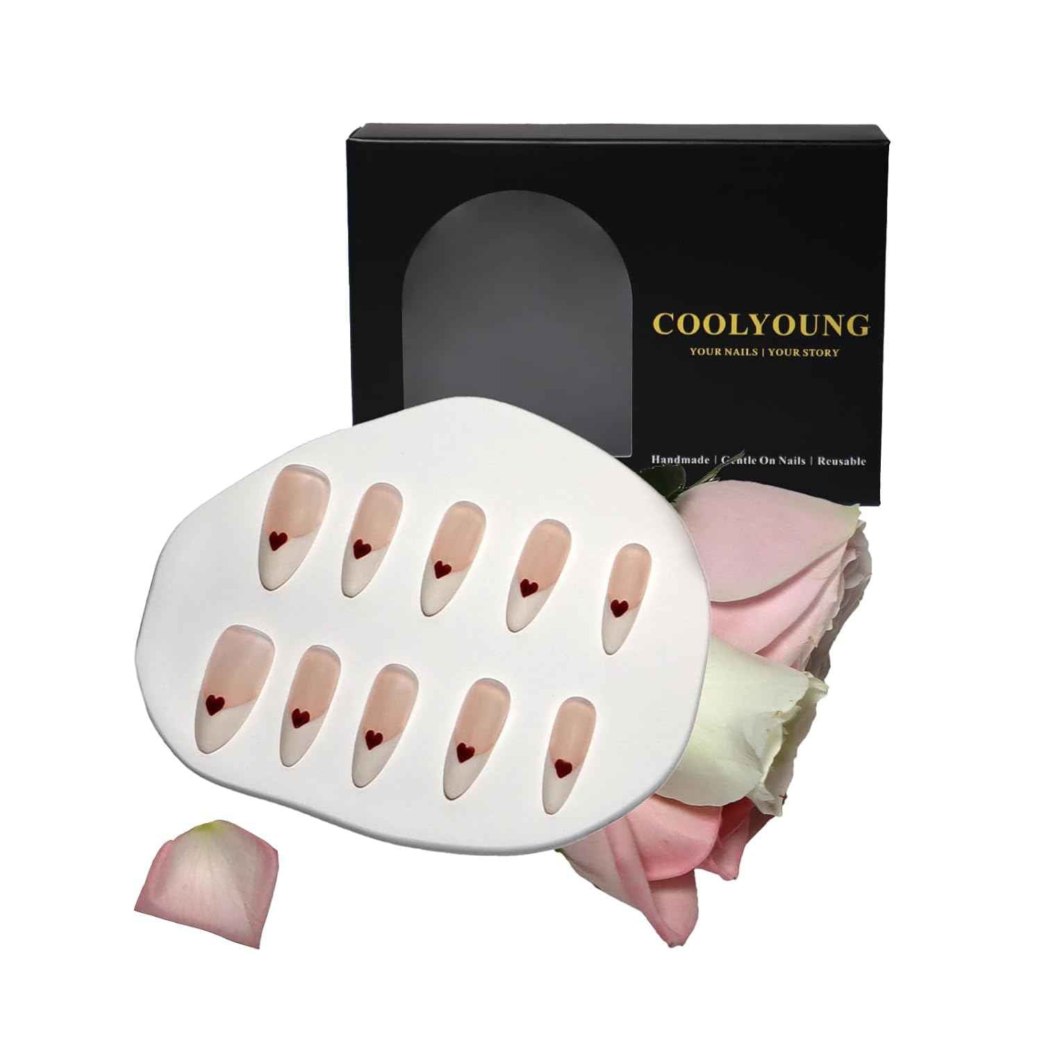 Blue Almond Press-On Nails - 10 PCS Handmade Acrylic Fake Nails for Women