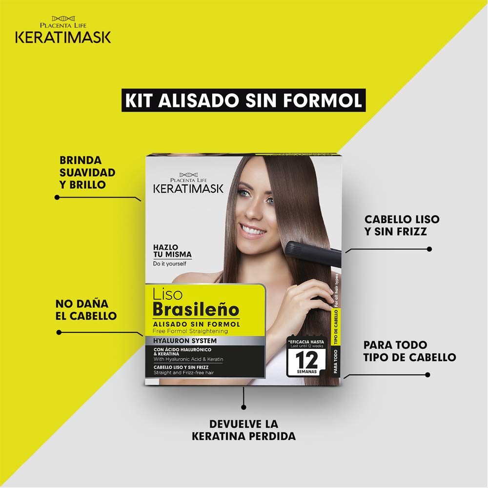 PLACENTA LIFE KERATIMASK Brazilian Straightening Kit with Keratin and Hyaluronic Acid - Keratin Treatment- Get a perfect smooth,shiny and silky- Formaldehyde FREE,(Pack of 2)