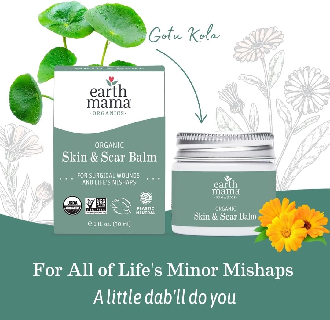 Earth Mama Organic Skin & Scar Balm - Natural Healing Formula with Jojoba & Tamanu Oil | 2 Pack, 1 fl oz