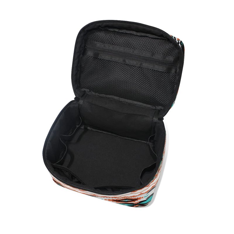 AUUXVA Travel Cosmetic Bag Ethnic Geometric Chevron Aztec Makeup Bag Large Organizer Portable Toiletry Bag Storage Train Case Zipper Brush Bag for Women and Girls