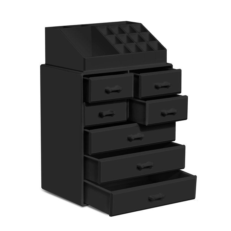 Sorbus Makeup Organizer, Brush Holder and Make Up Storage Drawers - Acrylic Makeup organizer for vanity, Bathroom - Cosmetic Display Cases with 3 large, 4 Small Drawers & 1 Tray for Makeup Brush