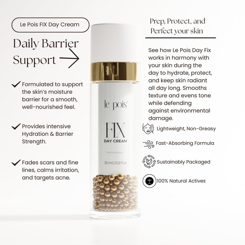 Le Pois FIX Day Cream, Anti-Aging Wrinkle-Smoothing Face Moisturizer for Women, Fragrance-Free Plant-Based Pea Protein Cream for Dry Sensitive Skin, Cruelty-Free, 1.02 Fl. oz.