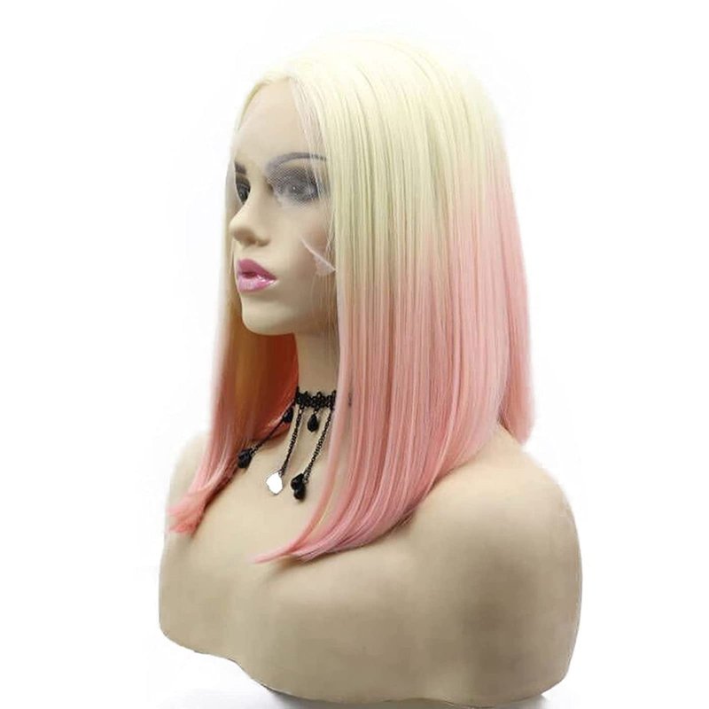AFBeauty Pink Blonde Short Wigs for Black Women Rainbow Bob Lace Front Wig Handmade Lace Frontal Pastel Real hair Wigs Glueless Synthetic Heat Resistant Cosplay Makeup Daily Ladies Drag Anime 14 Inch