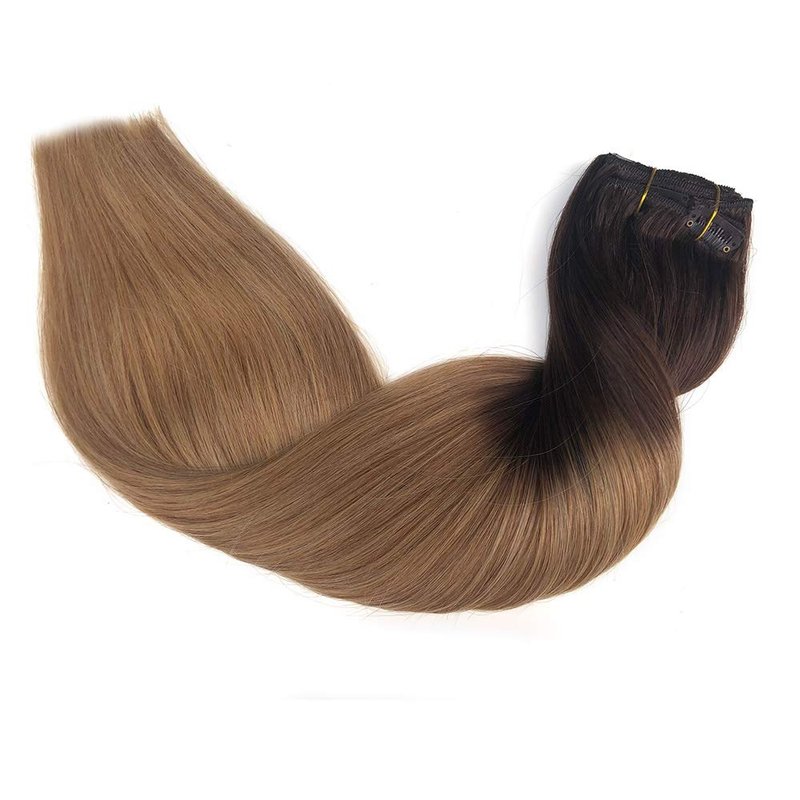 Clip in Hair Extensions Human Hair New Version Thickened Double Weft Brazilian Hair 140g 8pcs Per Set Remy Hair Silk Straight Soft Thick Natural Black Full Head Clip In(18" #1B)