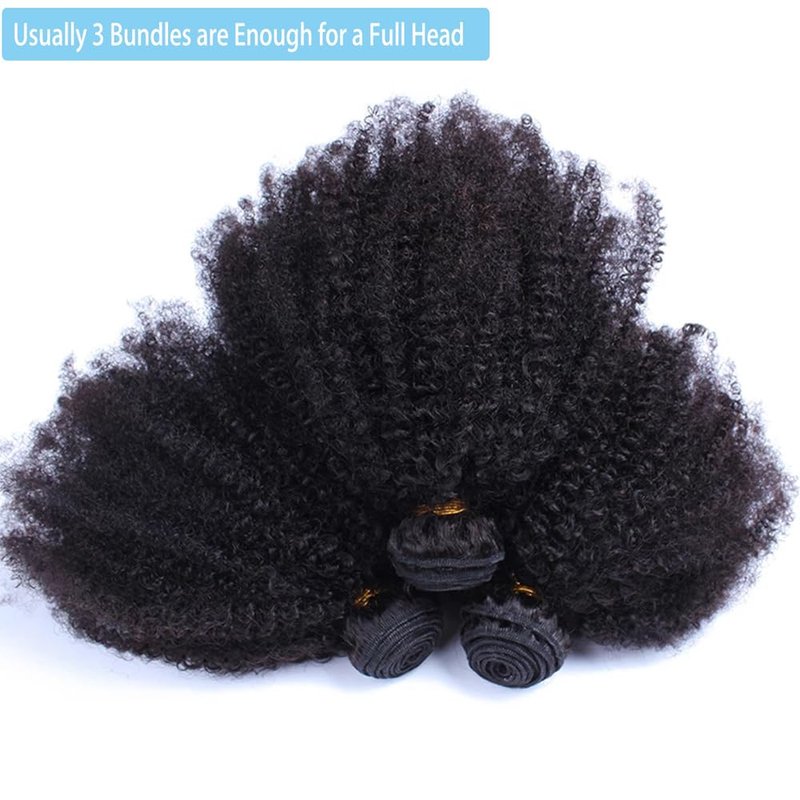 Mongolian Afro Kinky Curly Bundles Human Hair 8 10 12 Inch 4B 4C Afro Kinky Bulk Human Hair Bundles Unprocessed Virgin Hair Curly Weave Hair Bundles for Women Natural Black