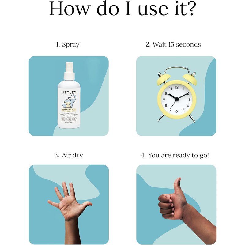 Littley Infant & Toddler Hand Cleanser | Alcohol-Free HOCl Spray for Delicate Skin | Fragrance-Free Formula | Gentle & Convenient Hand Mist | Portable Travel Size | 8 oz