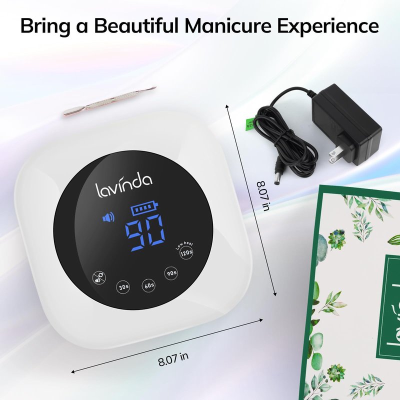 Lavinda UV LED Nail Lamp, Cordless Nail Lamp 54W Rechargeable Nail Dryer Gel Polish Light with Large LCD Display, Professional Gel Curing Lamp with 4 Timer Setting Auto Sensor for Salon and Home