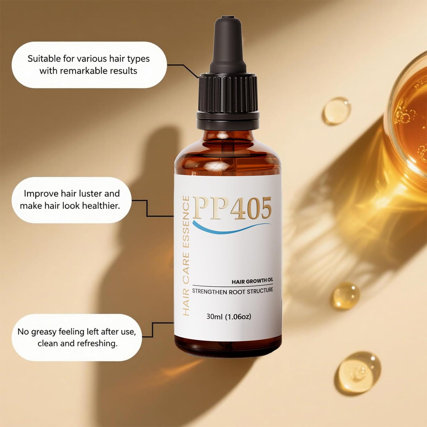 PP405 Lightweight Hair & Scalp Oil – Fast Absorbing, Non-Greasy, Hydrating Care for All Hair Types, With Hyaluronic Acid, 1.06 fl oz (30ml) (1pc)