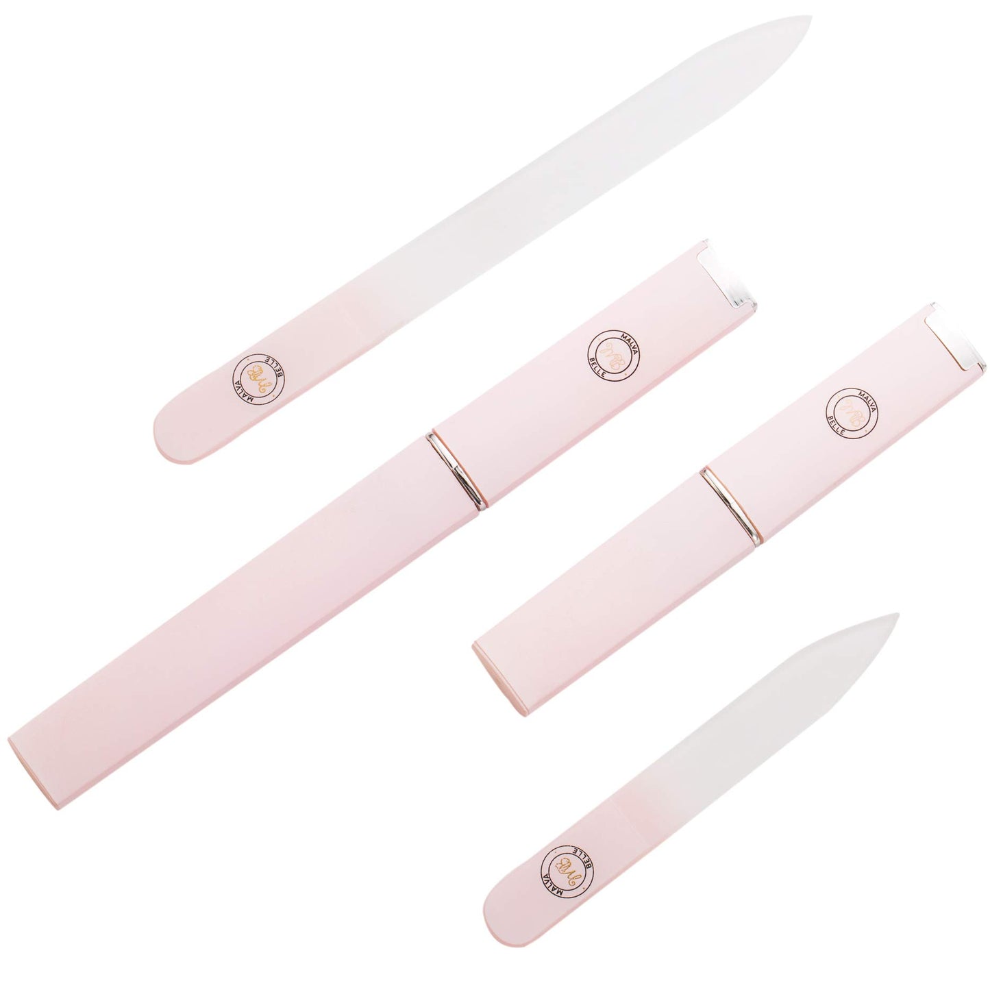 Malva Belle Crystal Glass Nail File Set for Women - 2 Pack Gift Set with Travel Cases - Best Reusable Files for Natural Nails & Gel - Professional Czech Glass - Great Gift for Women - Pink (3mm)