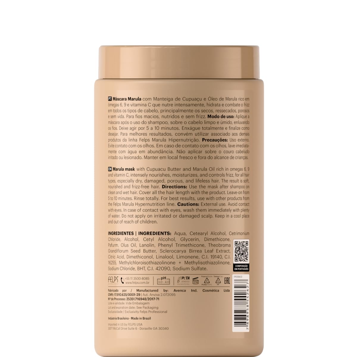 Felps Professional Deep Conditioning Hair Mask for Damaged and Dry Hair Treatment with Marula oil for Frizz, Humidity shield (35.3oz)