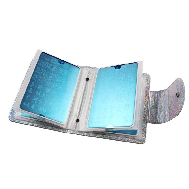 FingerAngel 20 Slots Image Stamper Plate Collection Nail Art Stamp Plate Stamping Plates Cases Stamp Nail Template Organzier for Large Size 9.5X14.5CM Nail Art Plates (Silver)