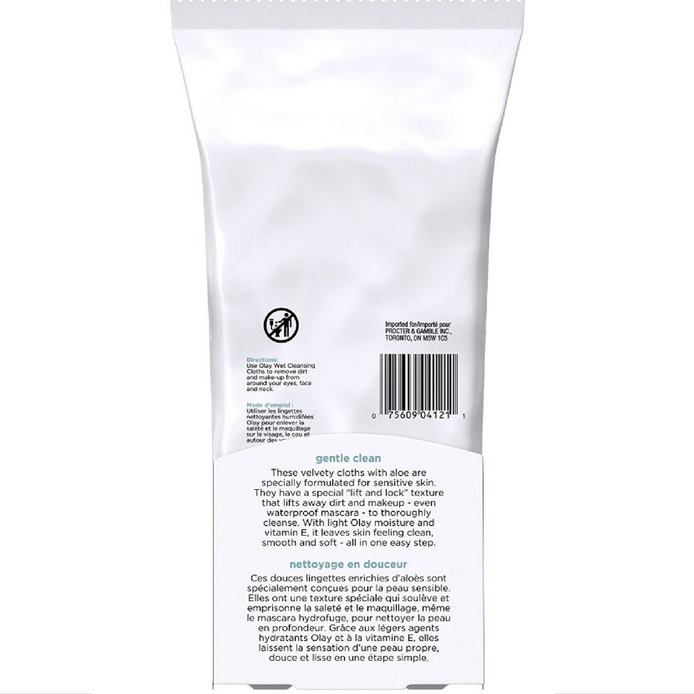 OLAY Wet Cleansing Cloths - Gentle Clean for Sensitive Skin | Fragrance-Free, 30 Count (Pack of 5)