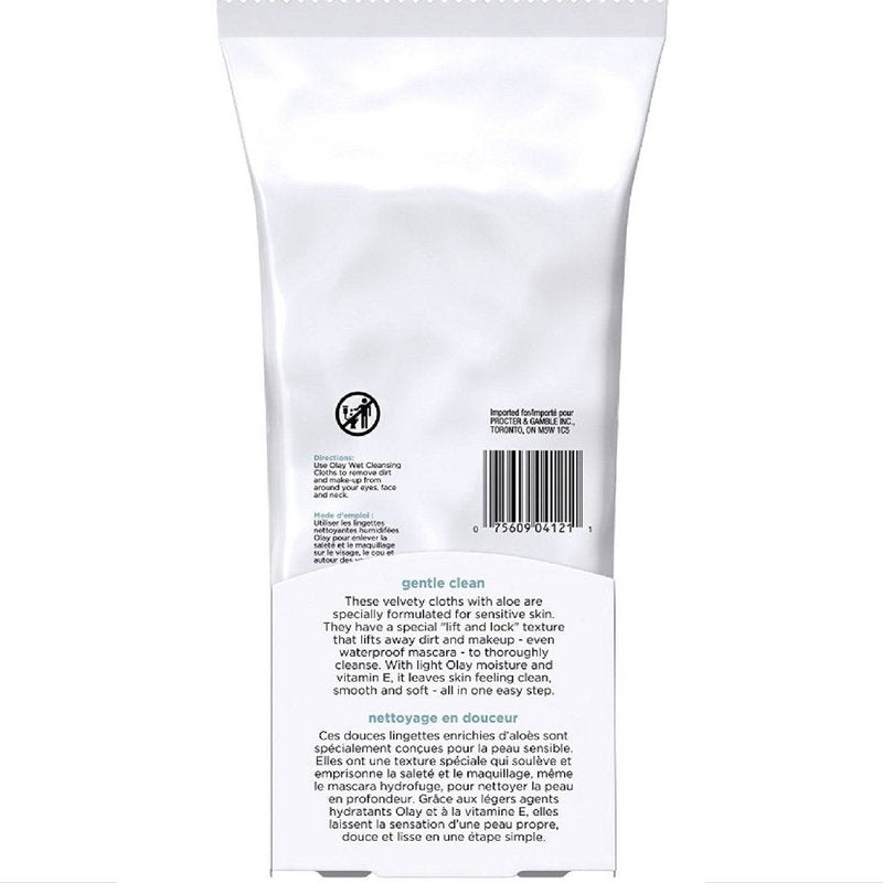 OLAY Wet Cleansing Cloths - Gentle Clean for Sensitive Skin | Fragrance-Free, 30 Count (Pack of 5)