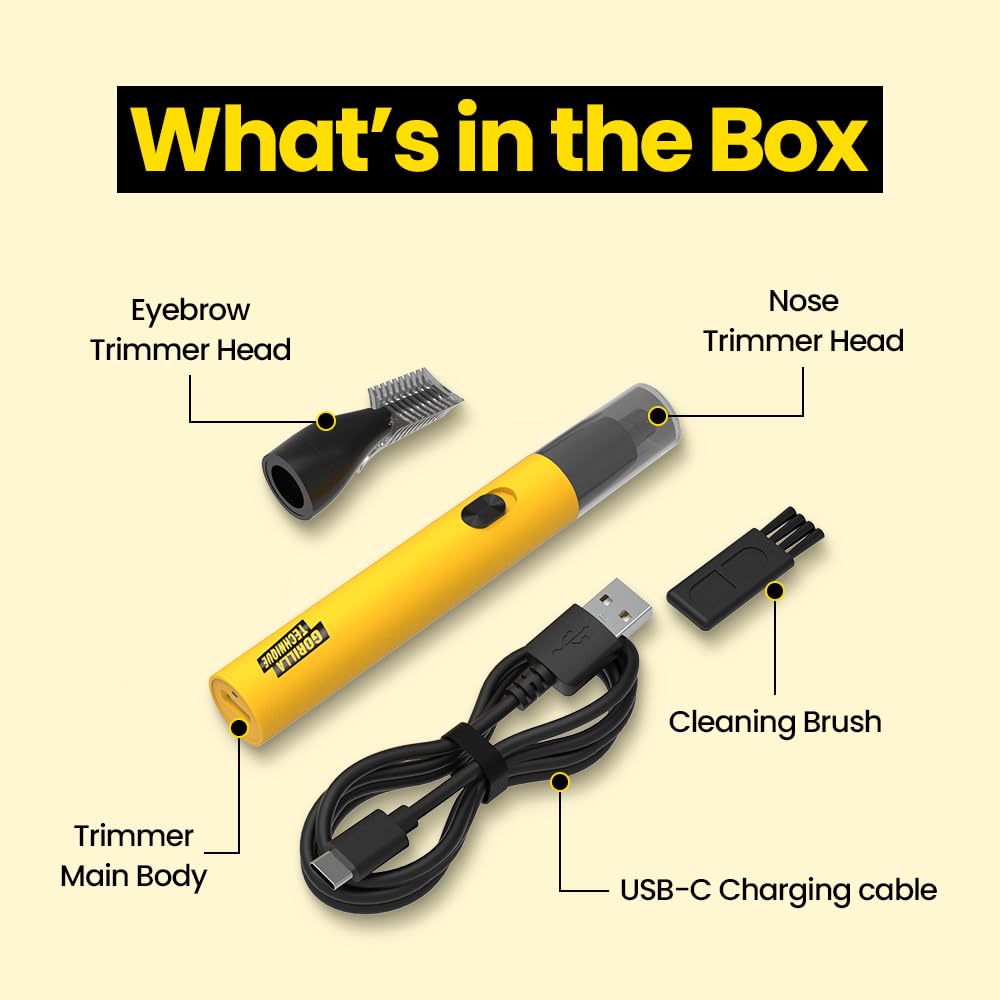 Gorilla Technique Nose Ear Hair Trimmer for Men, 10,000RPM 2 in 1 Nose & Eyebrow, USB-C Rechargeable Battery, Waterproof Heads, Korean, 2 Heads