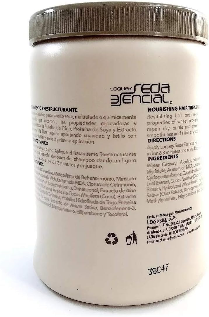 Loquay Seda Esencial Restructuring Hair Treatment Mask, Nourishing Conditioner for Dry or Damaged Hair, Restores, Softens & Conditions, Net Wt 1 kg (35.2 oz)