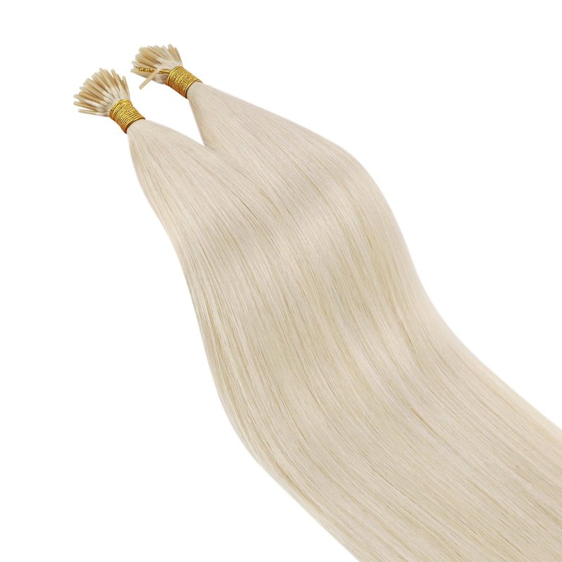 Ugeat I Tip Human Hair Extensions, Platinum Blonde, Remy Human Hair Extensions I Tip, Cold Fusion Pre Bonded Hair Extension for Women, 18 Inch 40G 50S