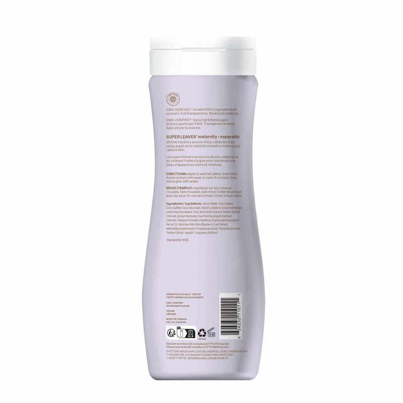 ATTITUDE Pregnancy Shampoo, EWG Verified, Dermatologically Tested, Plant and Mineral-Based, Vegan Maternity Products, Argan Leaf Extract, 16 Fl Oz